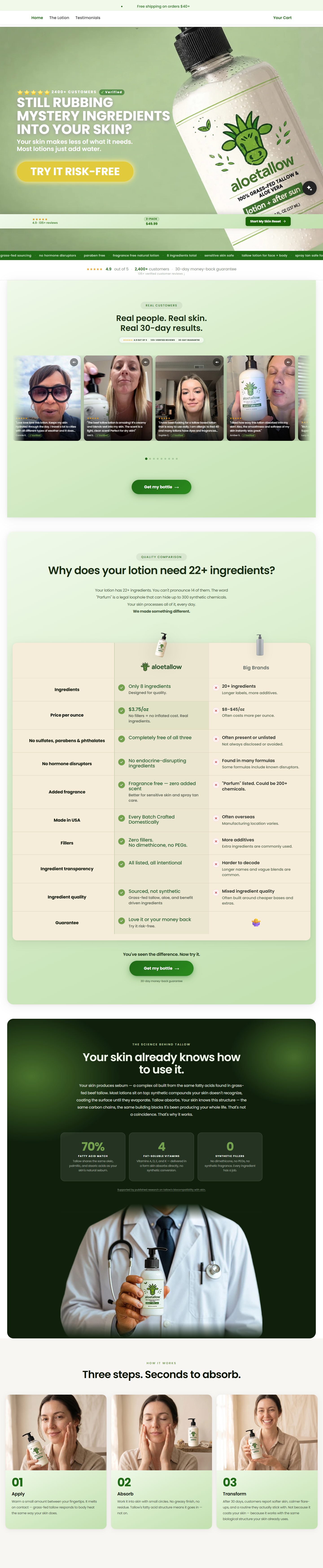 Aloe Tallow – E-Commerce-Website – Desktop-Ansicht