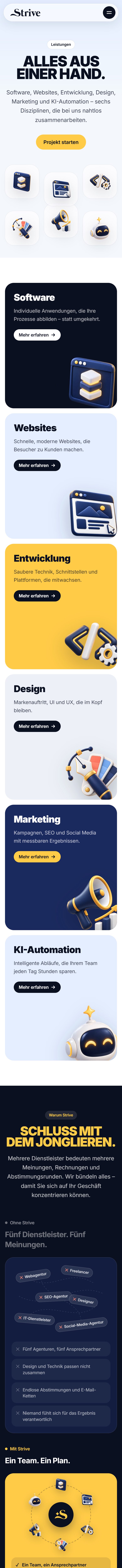 Strive – Portfolio-Website – mobile Ansicht